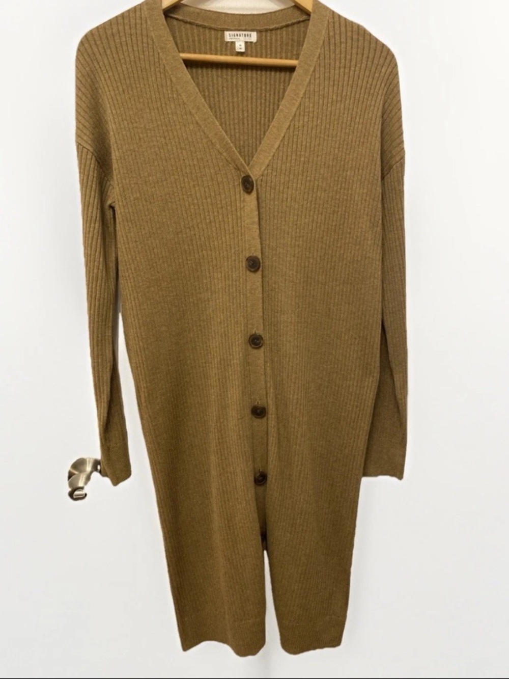 Reitmans Ribbed Long Sleeve Button Look 90s Style Sweater Dress in Light Brown